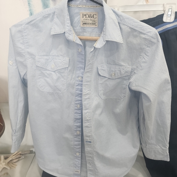 [PD&C- Paper Denim Cloth]size 7, long sleeve blue&white checkered button up shir - Picture 7 of 9